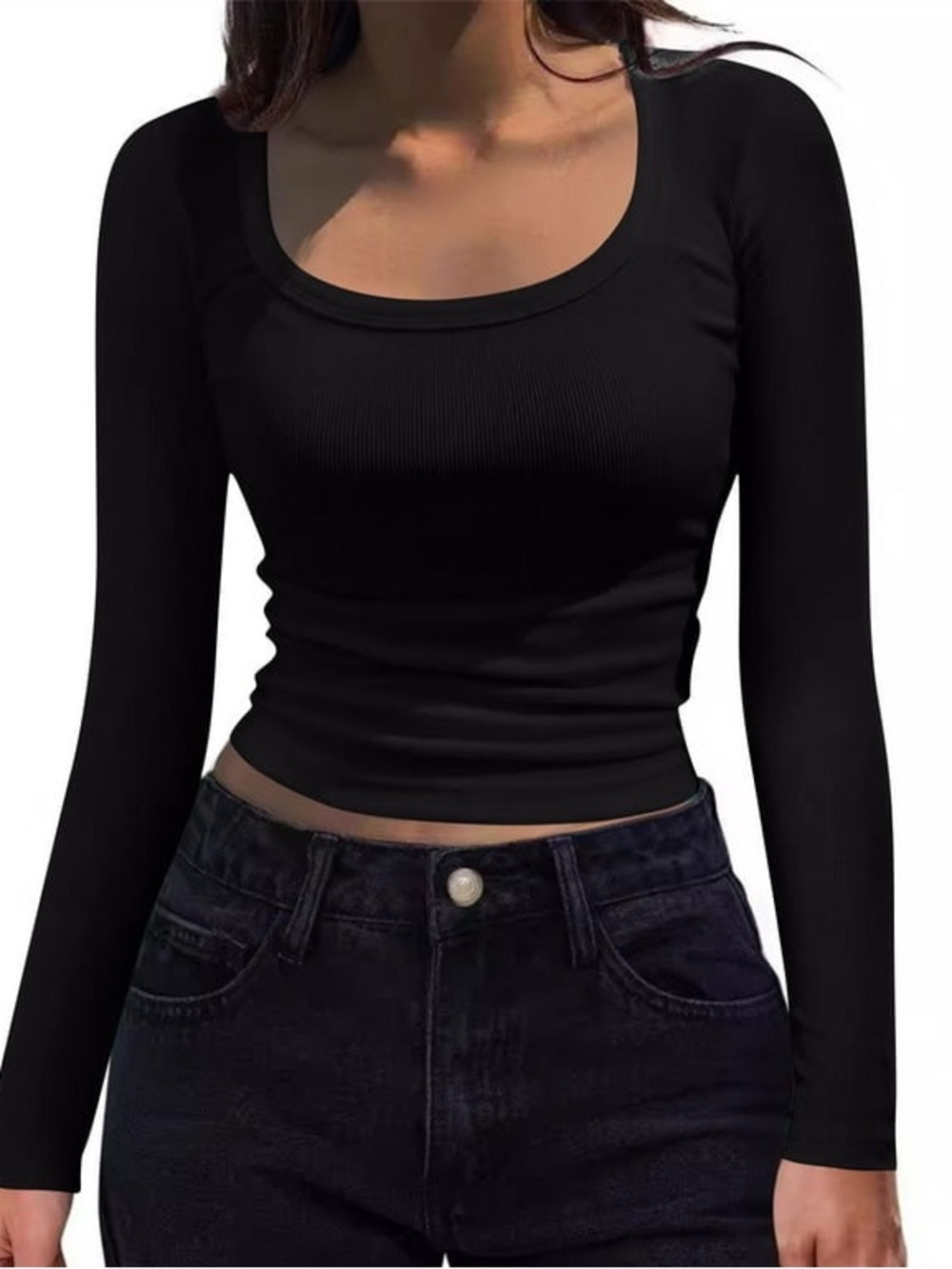 Happily Grey Black Long Sleeve Top Size S | Fitted Stretch Basic